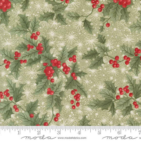 A Christmas Carol Holly Berry Snowflakes Sage Ydg for Moda - 44352 14 - PRICE PER 1/2 YARD