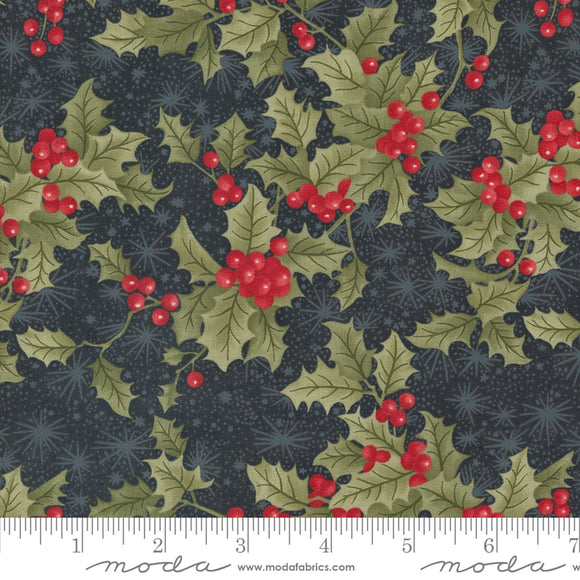 A Christmas Carol Holly Berry Snowflakes Ebony Ydg for Moda - 44352 16 - PRICE PER 1/2 YARD