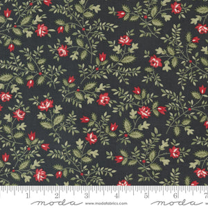 A Christmas Carol Silent Night Small Floral Ebony Ydg for Moda - 44358 16 - PRICE PER 1/2 YARD