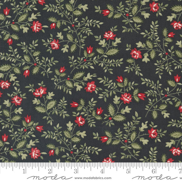 A Christmas Carol Silent Night Small Floral Ebony Ydg for Moda - 44358 16 - PRICE PER 1/2 YARD