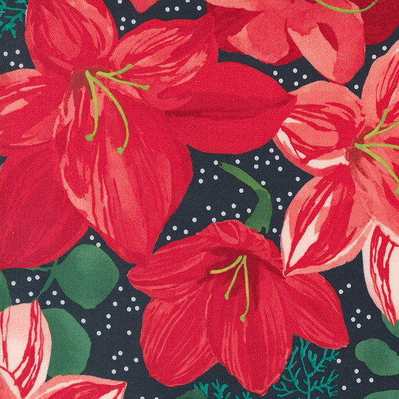 Winterly Christmas Lily Soft Black Yardage for Moda - 48760 19 - PRICE PER 1/2 YARD