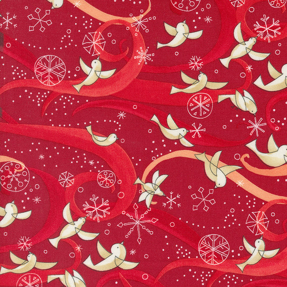 Winterly Birds with Ribbons Crimson Yardage for Moda - 48761 16 - PRICE PER 1/2 YARD