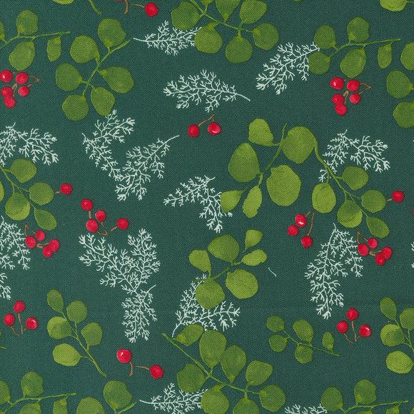 Winterly Greenery and Berries Spruce Yardage for Moda - 48764 18 - PRICE PER 1/2 YARD