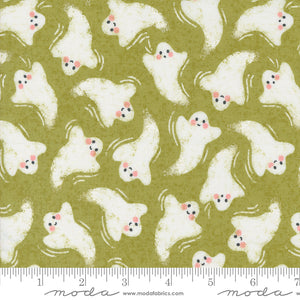 Hey Boo Friendly Ghost Witchy Green Yardage for Moda - 5211 17  - PRICE PER 1/2 YARD