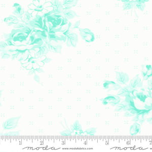 Lighthearted Rosy Large Floral Cream Aqua Ydg by for Moda - 55290 21 - PRICE PER 1/2 YARD