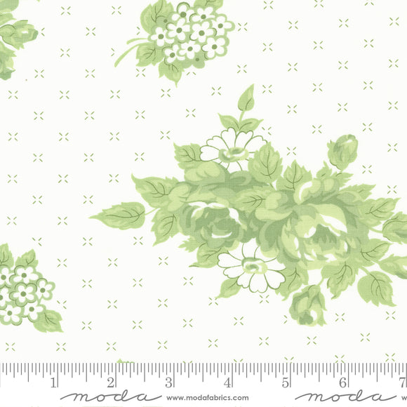 Lighthearted Rosy Large Floral Cream Green Ydg by for Moda - 55290 32 - PRICE PER 1/2 YARD