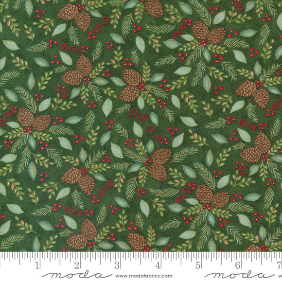 Woodland Winter Pinecones Foilage Pine Green Ydg - 56094 14  - PRICE PER 1/2 YARD