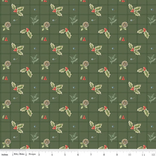 Holiday Spirit Holly Green for Riley Blake -CD17462-GREEN - PRICE PER 1/2 YARD