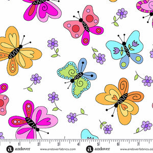 Flutter Big Butterfies White Yardage for Andover - A-1033-L - PRICE PER 1/2 YARD