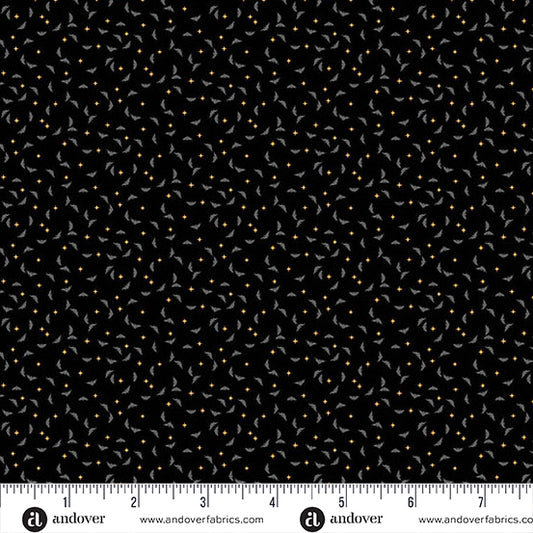 Midnight Moon Bats Pitch Black Yardage for Andover - A-1532-K - PRICE PER 1/2 YARD