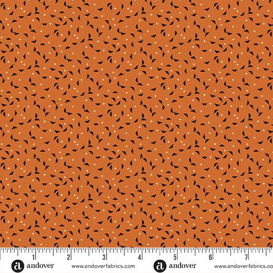 Midnight Moon Bats Pumpkin Yardage for Andover - A-1532-O - PRICE PER 1/2 YARD
