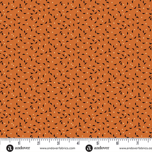 Midnight Moon Bats Pumpkin Yardage for Andover - A-1532-O - PRICE PER 1/2 YARD