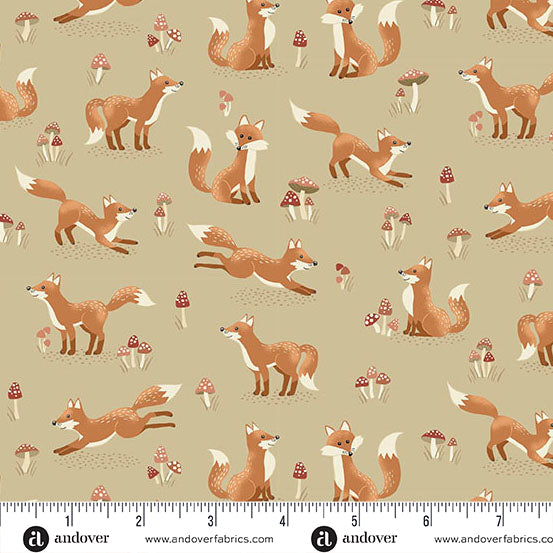 Hello Autumn Fox Tales Cream Yardage for Andover - MU-098-Q - PRICE PER 1/2 YARD