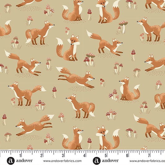 Hello Autumn Fox Tales Cream Yardage for Andover - MU-098-Q - PRICE PER 1/2 YARD