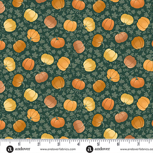 Hello Autumn Pumpkin Spice Green Yardage for Andover - MU-101-G - PRICE PER 1/2 YARD