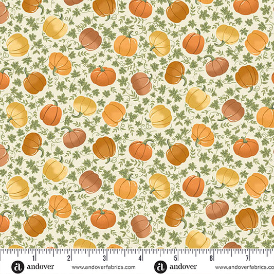 Hello Autumn Pumpkin Spice Cream Yardage for Andover - MU-101-Q - PRICE PER 1/2 YARD