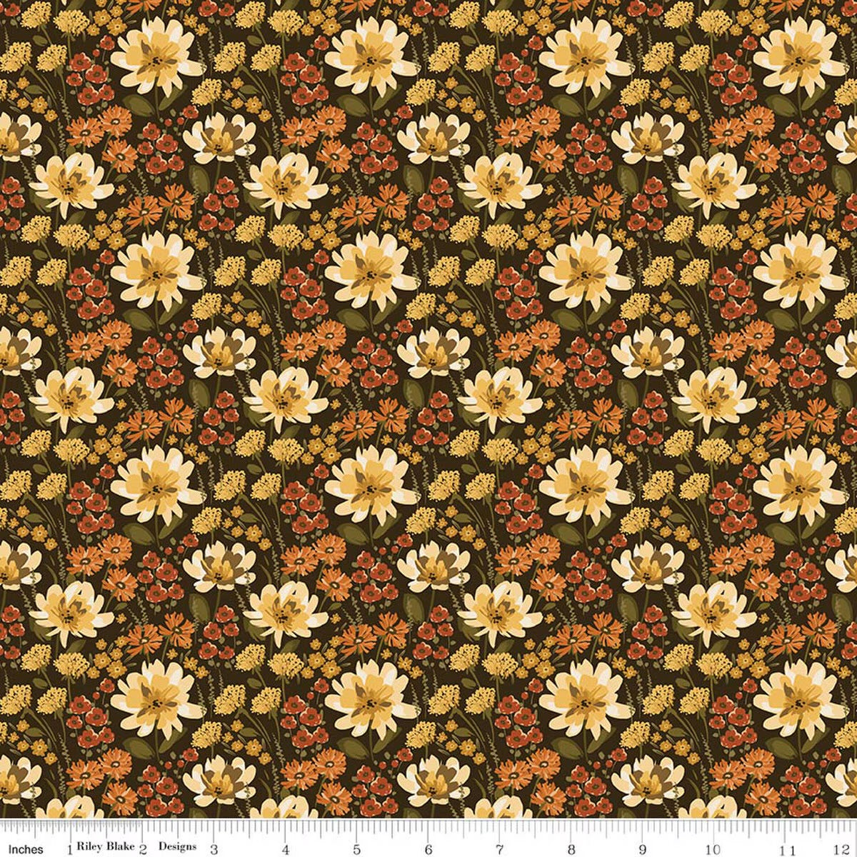Bountiful Floral Mocha Yardage by Sand Gervais for RBD-C17861-MOCHA- PRICE PER 1/2 YARD