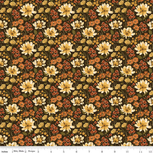 Bountiful Floral Mocha Yardage by Sand Gervais for RBD-C17861-MOCHA- PRICE PER 1/2 YARD