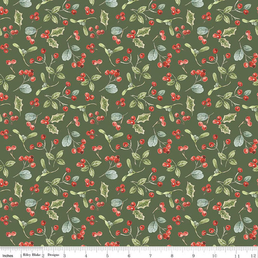 Holiday Spirit Berries Green for Riley Blake -C17463-GREEN - PRICE PER 1/2 YARD