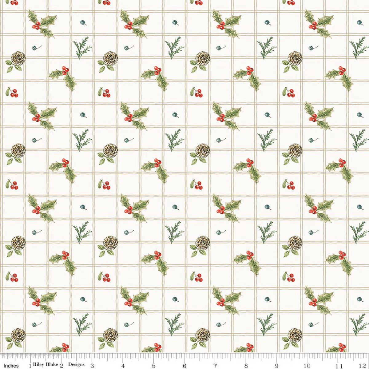 Holiday Spirit Holly Cream for Riley Blake -C17462-CREAM - PRICE PER 1/2 YARD
