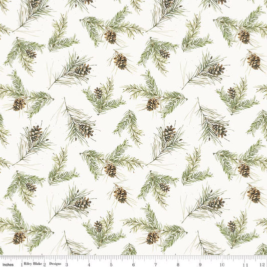 Holiday Spirit Pinecones Cream for Riley Blake -C17464-CREAM - PRICE PER 1/2 YARD