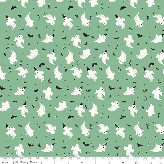 Frank and Friends Ghosts Green Yardage by My Mind’s Eye for RBD C17475-GREEN - PRICE PER 1/2 YARD