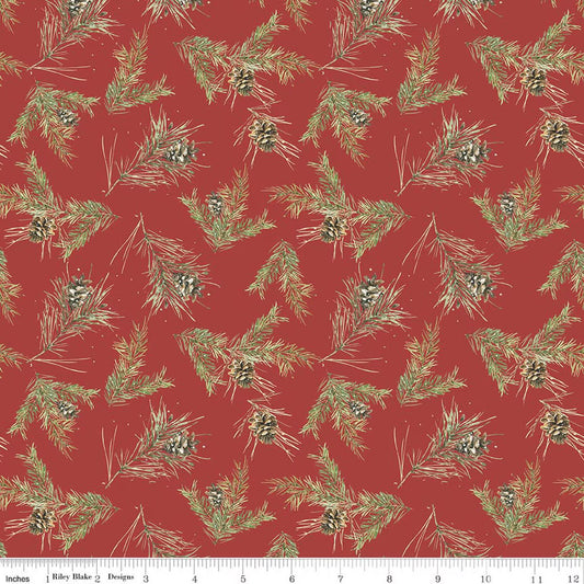 Holiday Spirit Pinecones Red for Riley Blake -C17464-RED - PRICE PER 1/2 YARD