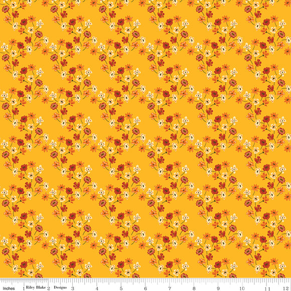 Fall's In Town Floral Gold Ydg for RBD C13515 GOLD - PRICE PER 1/2 YARD