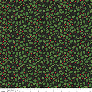 The Magic of Christmas Holly Black Yardage for RBD-C13643 BLACK - PRICE PER 1/2 YARD