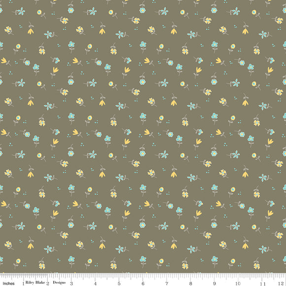 Spring's In Town Flower Toss Pewter Ydg for RBD C14214 PEWTER - PRICE PER 1/2 YARD