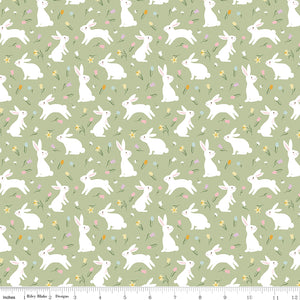 Bunny Trail Bunnies Green Yardage for RBD-C14252 GREEN - PRICE PER 1/2 YARD