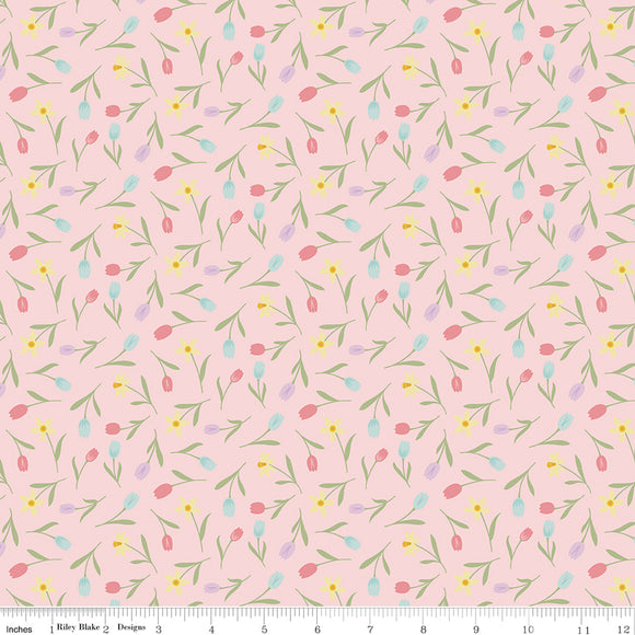 Bunny Trail Tulip Toss Pink Yardage for RBD-C14254 PINK - PRICE PER 1/2 YARD