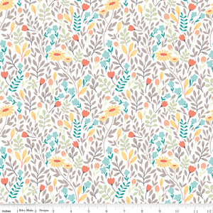 Sunshine and Sweet Tea Summer Floral White Yardage for RBD C14323 - WHITE - PRICE PER 1/2 YARD