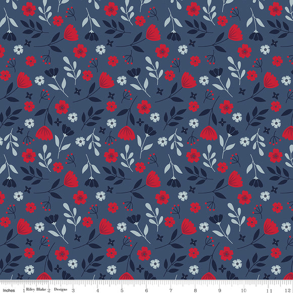 American Beauty Floral Navy Yardage for RBD-C14441 NAVY - PRICE PER 1/2 YARD