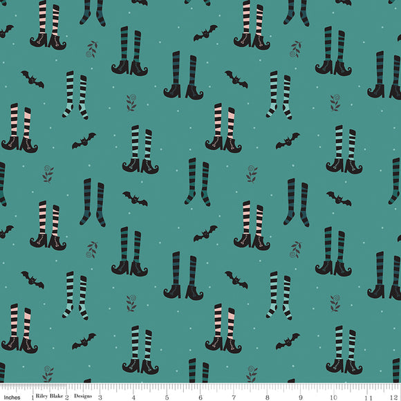 Little Witch Witches Socks Light Teal Ydg for RBD C14561 LIGHT TEAL - PRICE PER 1/2 YARD
