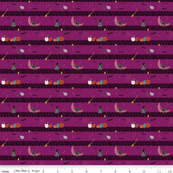 Little Witch Sitting on a Gate Magenta Ydg for RBD C14564 MAGENTA - PRICE PER 1/2 YARD
