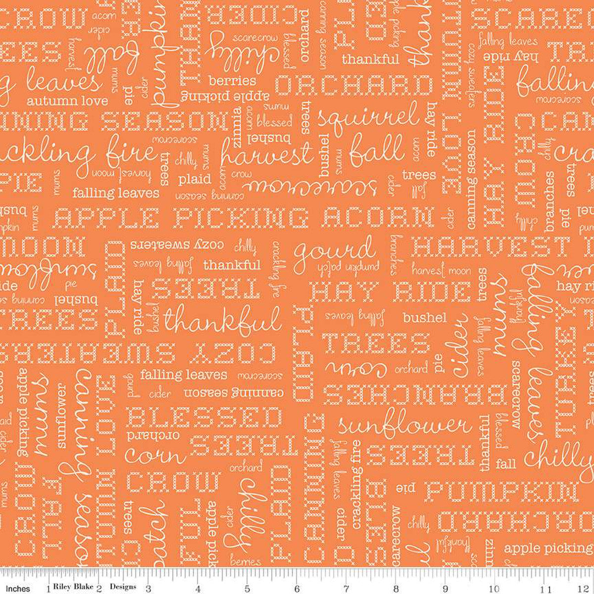 Autumn Words Pumpkin Yardage by Lori Holt for RBD-C14667 PUMPKIN - PRICE PER 1/2 YARD