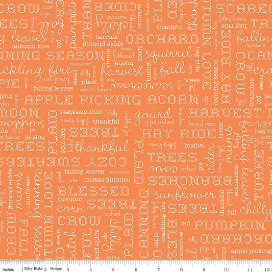 Autumn Words Pumpkin Yardage by Lori Holt for RBD-C14667 PUMPKIN - PRICE PER 1/2 YARD