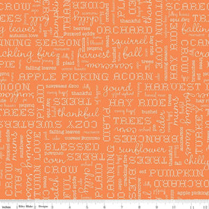 Autumn Words Pumpkin Yardage by Lori Holt for RBD-C14667 PUMPKIN - PRICE PER 1/2 YARD