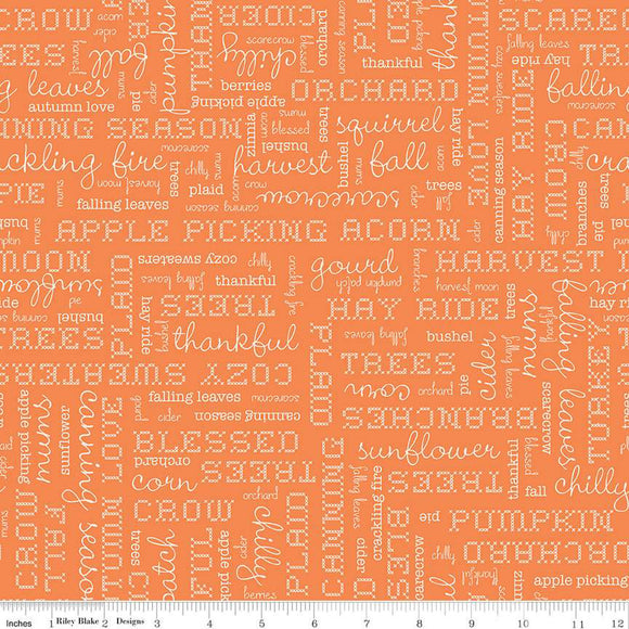 Autumn Words Pumpkin Yardage by Lori Holt for RBD-C14667 PUMPKIN - PRICE PER 1/2 YARD