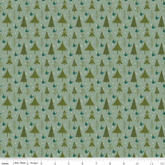 Christmas Is in Town Trees Sage Ydg for RBD C14744 SAGE - PRICE PER 1/2 YARD