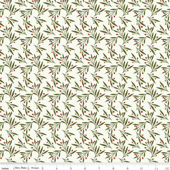 Christmas Is in Town Mistletoe Cream Ydg for RBD C14745 CREAM - PRICE PER 1/2 YARD