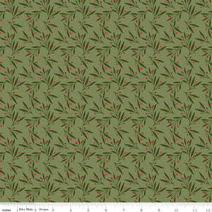 Christmas Is in Town Mistletoe Olive Ydg for RBD C14745 OLIVE - PRICE PER 1/2 YARD