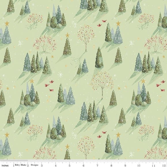 Magical Winterland Trees Green Ydg for RBD C14941 GREEN - PRICE PER 1/2 YARD