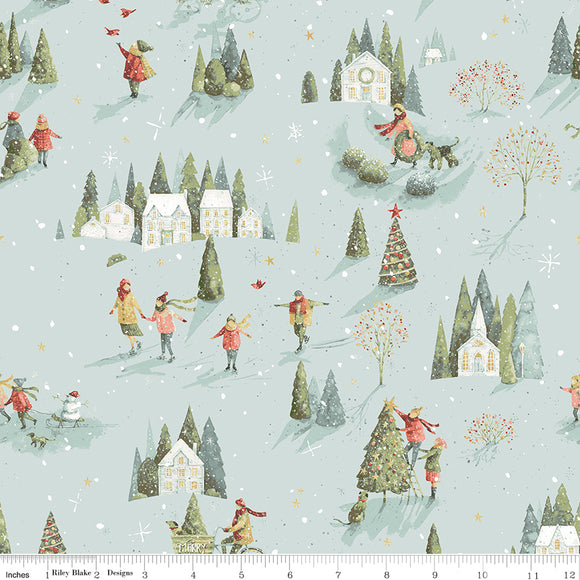 Magical Winterland Winter Scene Blue Ydg for RBD C14942 BLUE - PRICE PER 1/2 YARD