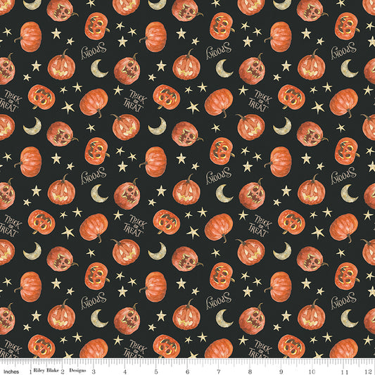 Trick or Treat Pumpkin Black Yardage for RBD - C15964 BLACK - PRICE PER 1/2 YARD