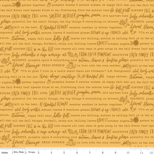 Happy Fall Days Autumn Words Gold Yardage for RBD - C16342 GOLD - PRICE PER 1/2 YARD