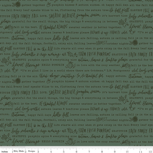 Happy Fall Days Autumn Words Green Yardage for RBD - C16342 GREEN - PRICE PER 1/2 YARD