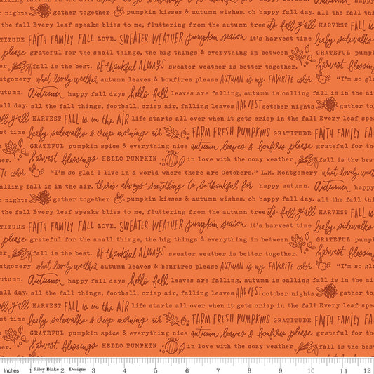 Happy Fall Days Autumn Words Orange Yardage for RBD - C16342 ORANGE - PRICE PER 1/2 YARD
