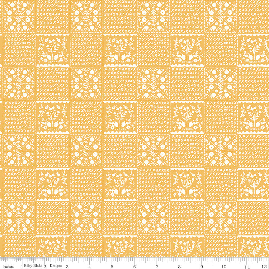 Happy Fall Days Vintage Squares Gold Yardage for RBD - C16343 GOLD- PRICE PER 1/2 YARD